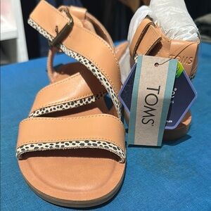 Toms Tan Sandals with Black Accents